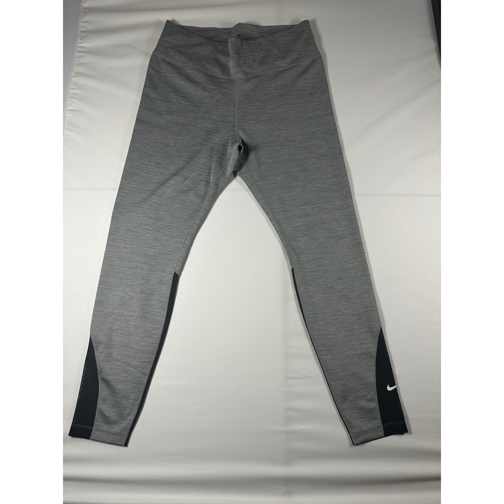Nike Dri-FIT Womens Gray Heathered Black Mesh Panel Athletic Leggings Large